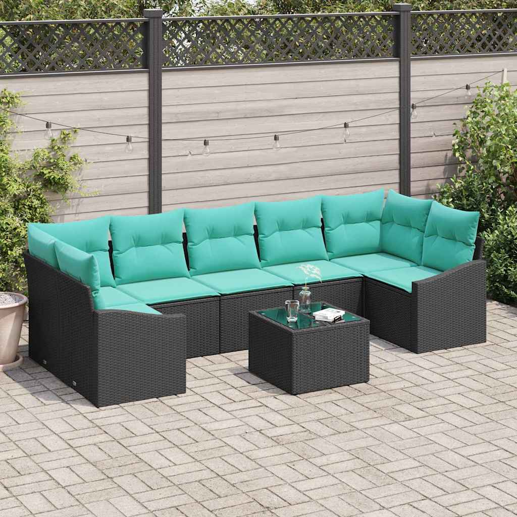 Sofa Set 8 stk. 7-Sitzanzahl Schwarz und Türkis Poly-Rattan