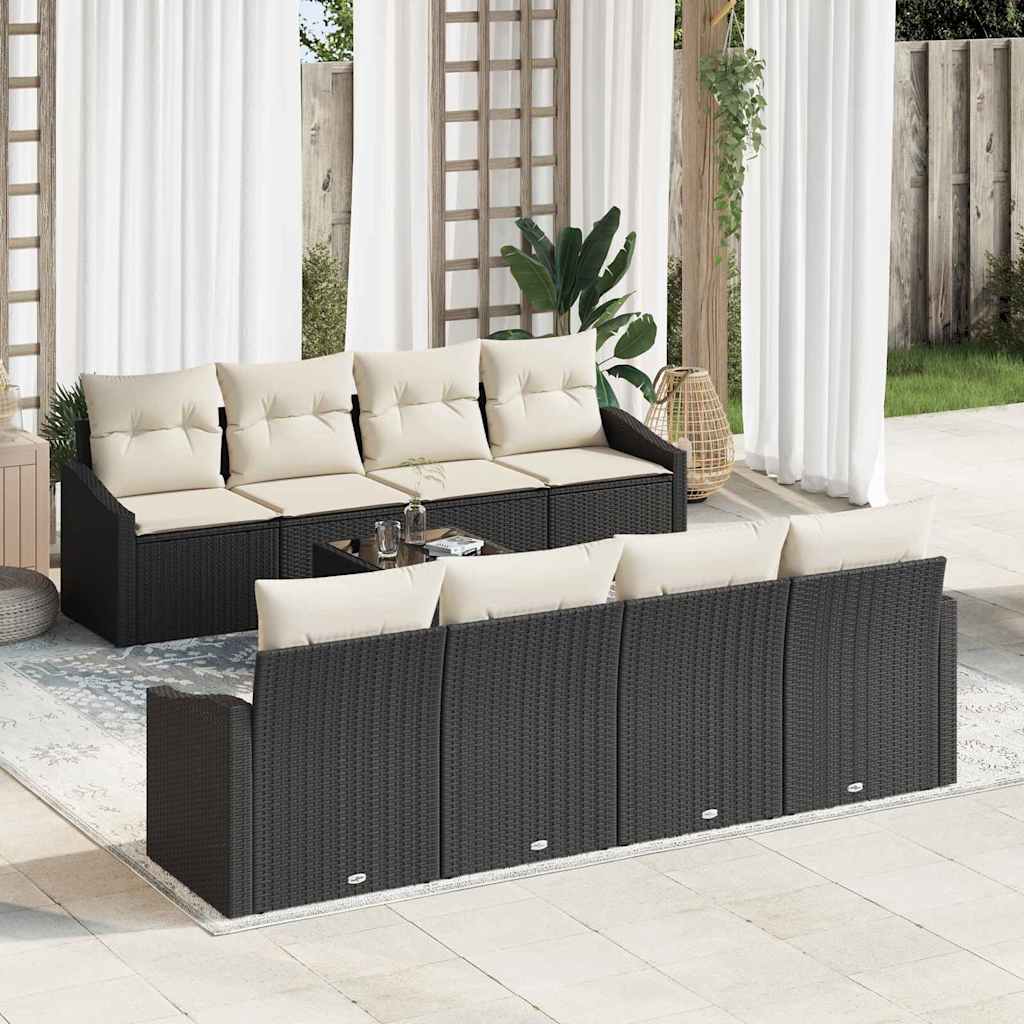 Sofa Set 9 stk. Schwarz und Creme [Synthetisch]: Poly Rattan