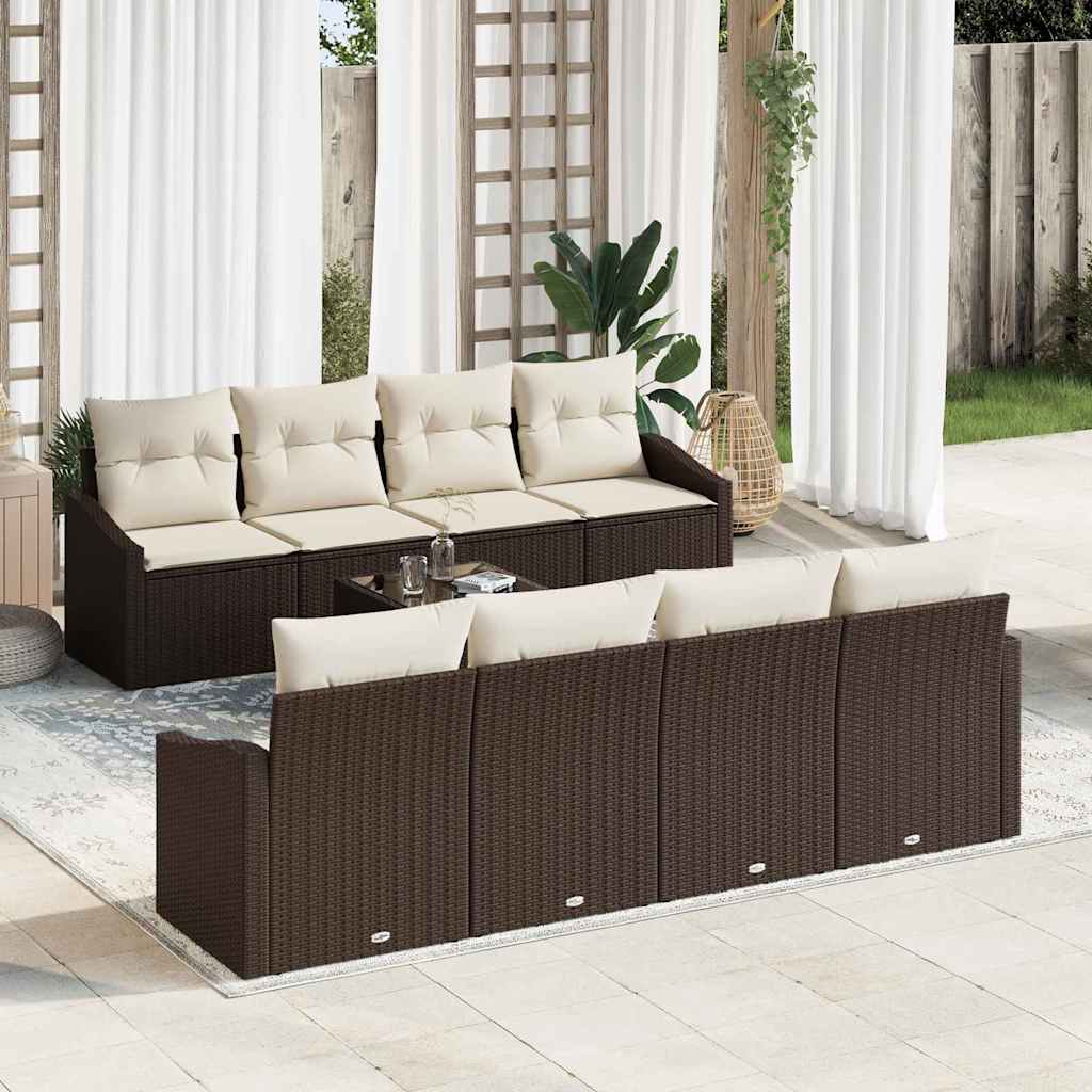 Sofa Set 9 stk. Braun und Creme [Synthetisch]: Poly Rattan