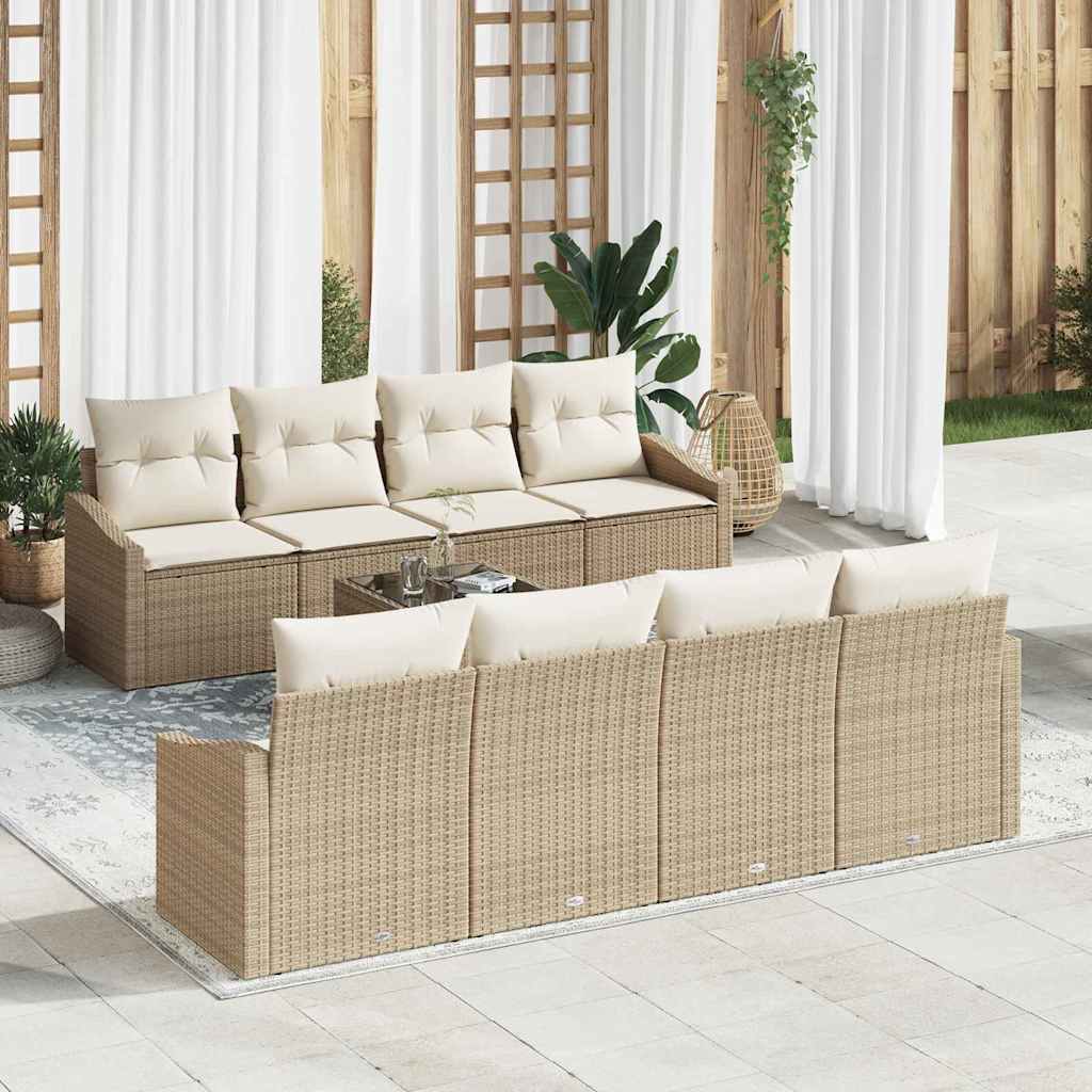 Sofa Set 9 stk. Beige und Creme [Synthetisch]: Poly Rattan