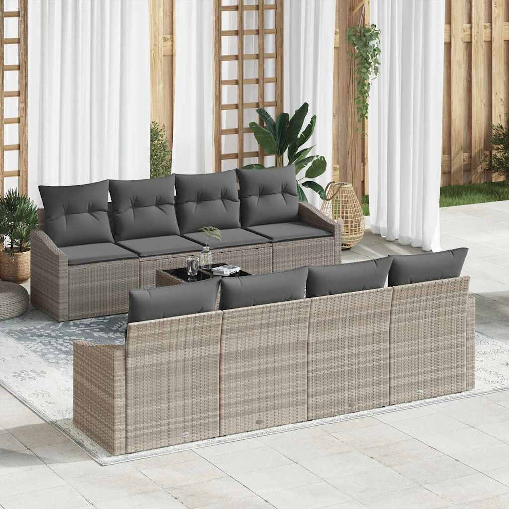 Sofa Set 9 stk. Hellgrau [Synthetisch]: Poly Rattan