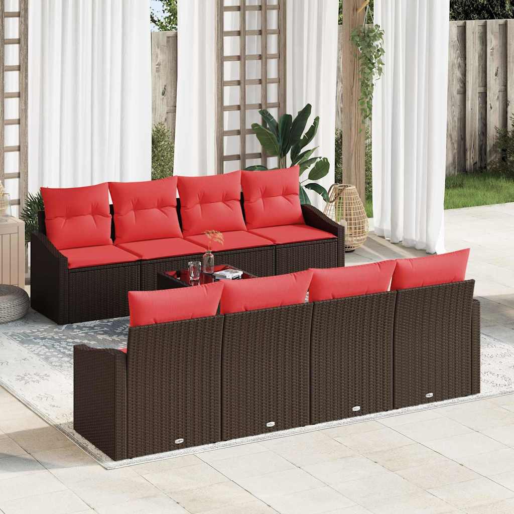 Sofa Set 9 stk. 3-Sitzanzahl Braun und Rot Poly Rattan