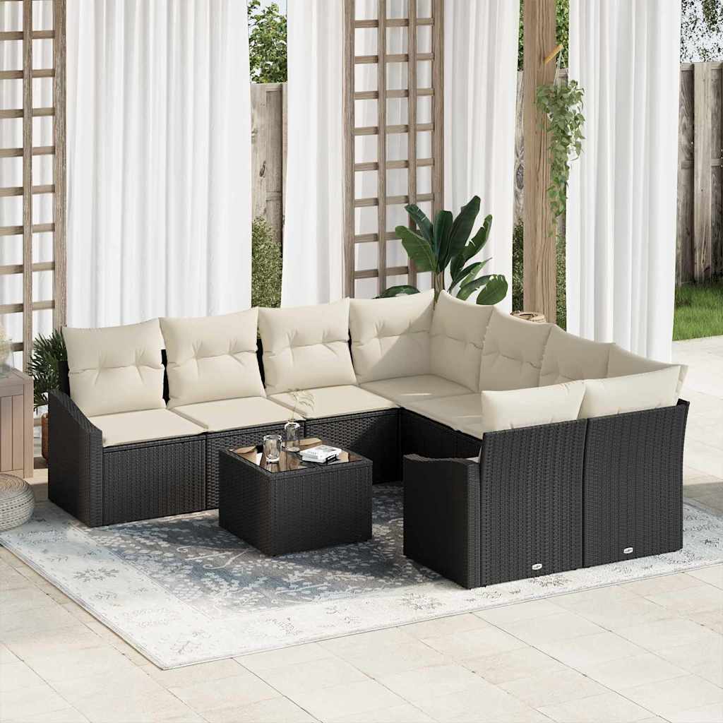 Sofa Set 9 stk. Schwarz und Creme [Synthetisch]: Poly Rattan