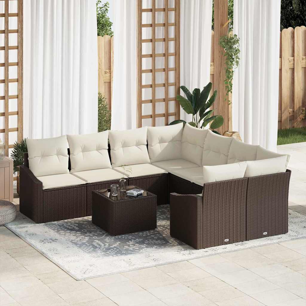 Sofa Set 9 stk. Braun und Creme [Synthetisch]: Poly Rattan