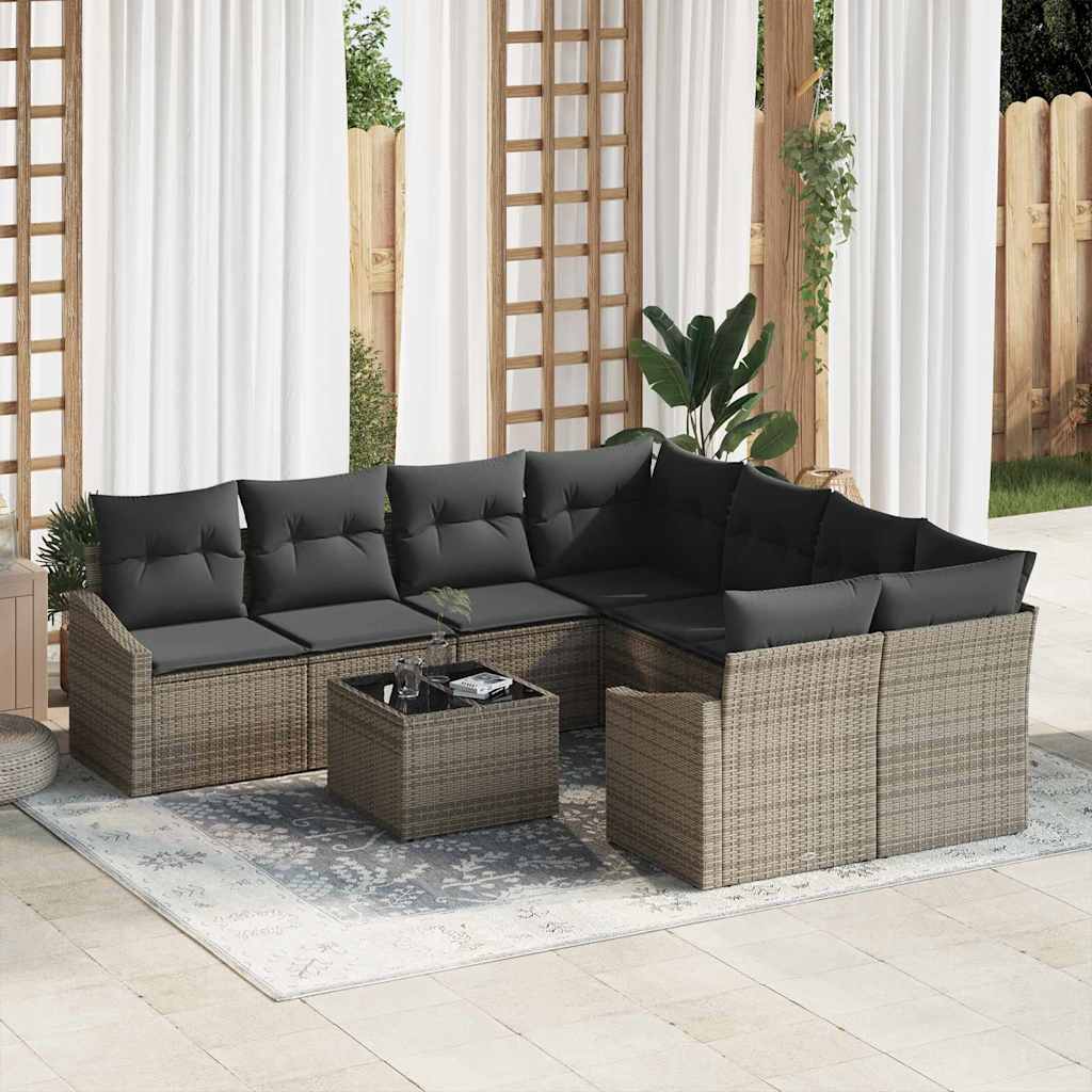 Sofa Set 9 stk. Grau [Synthetisch]: Poly Rattan