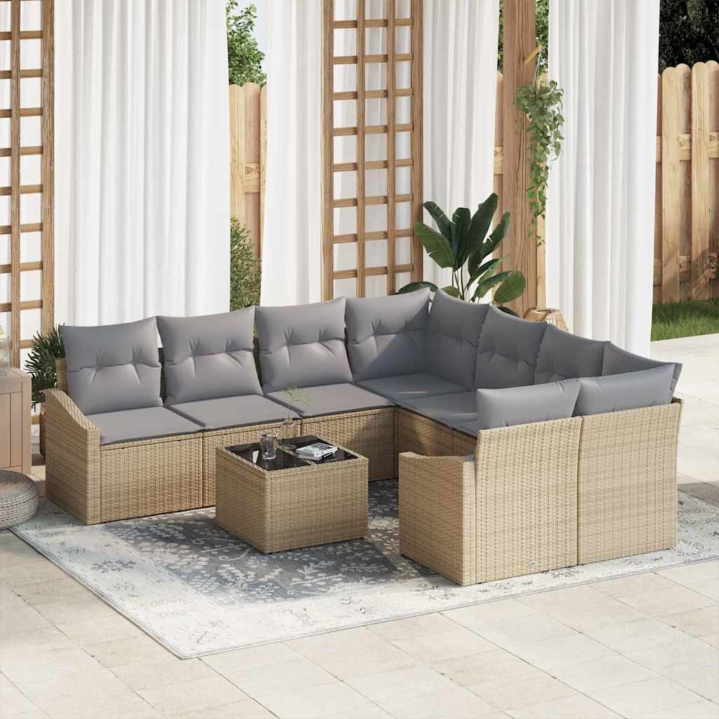 Sofa Set 9 stk. Beige und Hellgrau [Synthetisch]: Poly Rattan