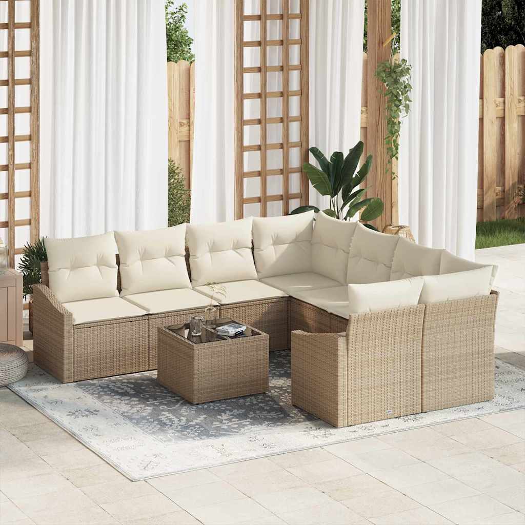 Sofa Set 9 stk. Beige und Creme [Synthetisch]: Poly Rattan