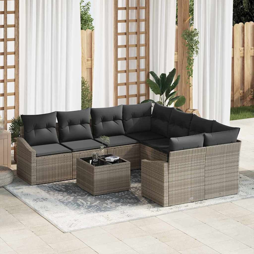 Sofa Set 9 stk. Hellgrau [Synthetisch]: Poly Rattan