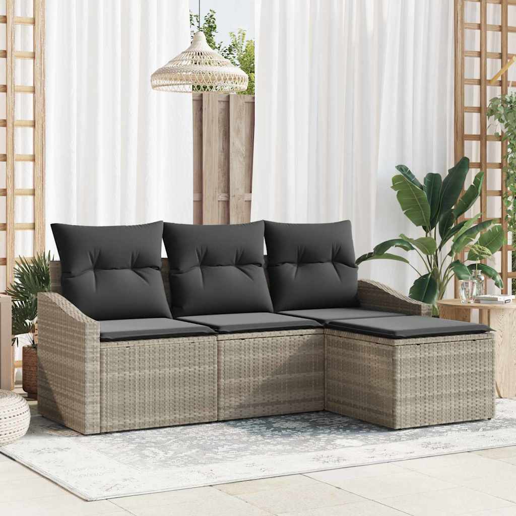 Sofa Set 4 stk. Hellgrau [Synthetisch]: Poly Rattan