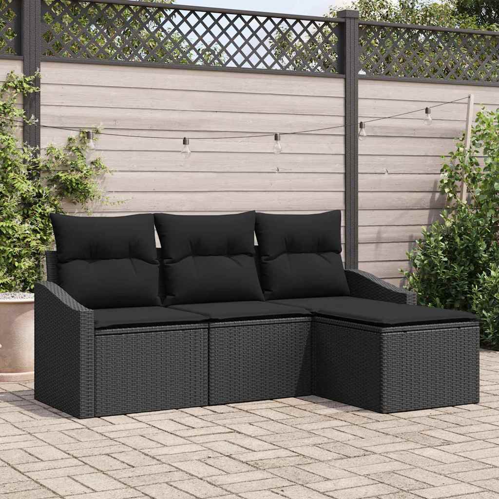 Sofa Set 4 stk. Schwarz [Synthetisch]: Poly Rattan