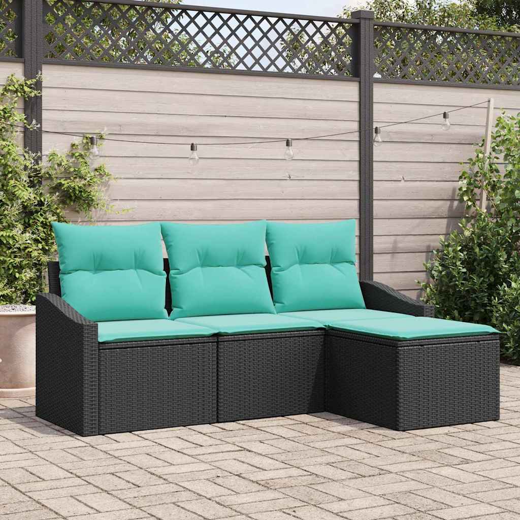 Sofa Set 4 stk. Schwarz [Synthetisch]: Poly Rattan