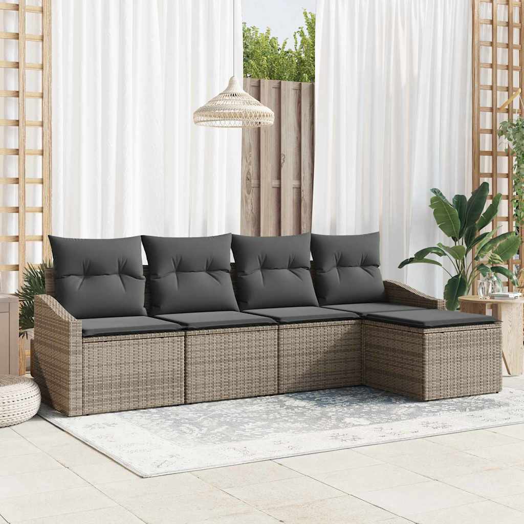 Sofa Set 5 stk. Grau [Synthetisch]: Poly Rattan
