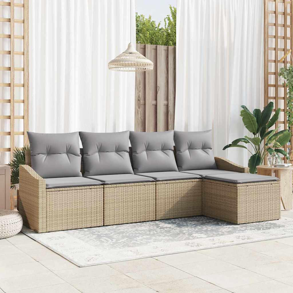 Sofa Set 5 stk. Beige [Synthetisch]: Poly Rattan