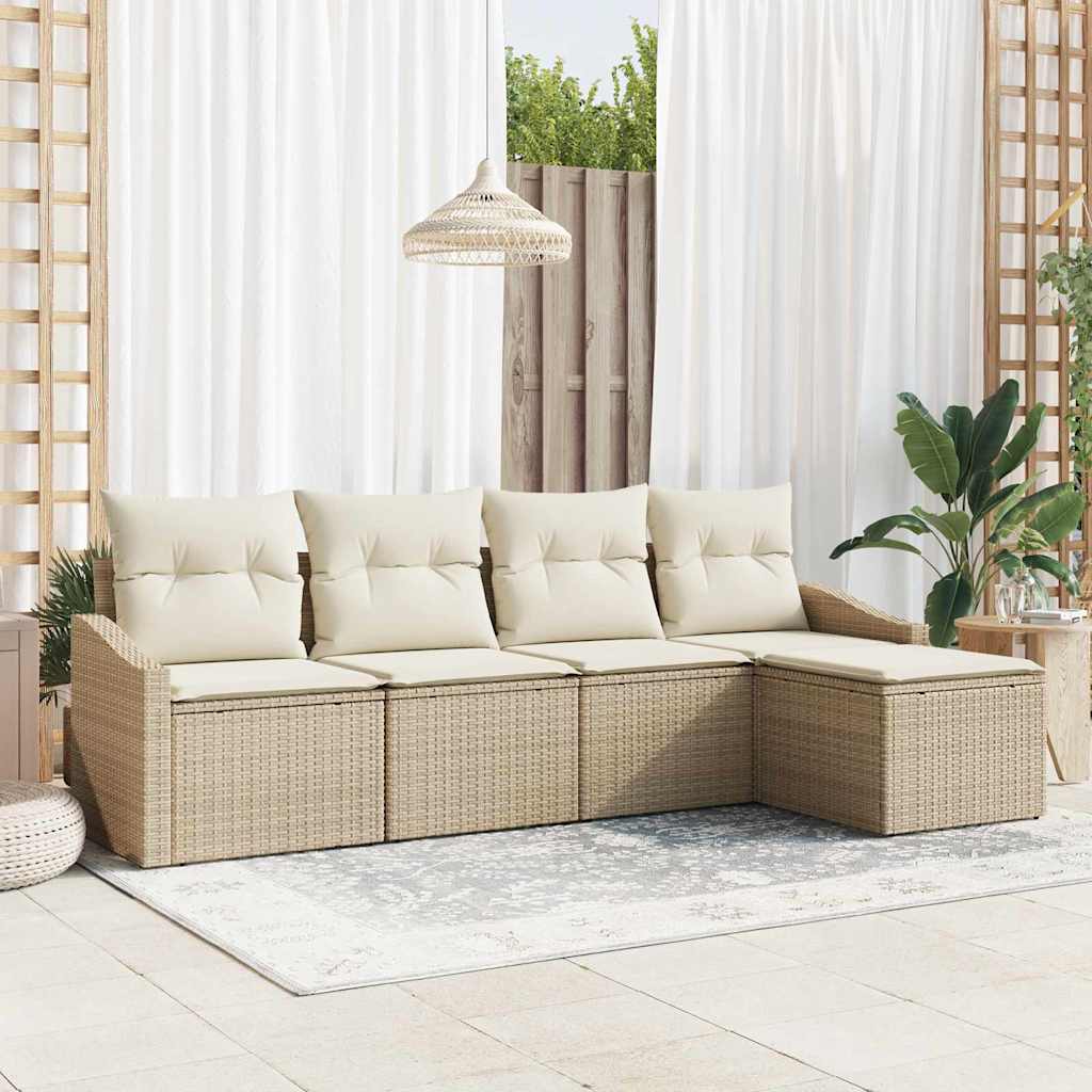 Sofa Set 5 stk. Beige [Synthetisch]: Poly Rattan