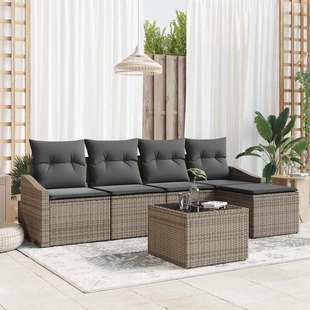 Sofa Set 6 stk. Grau [Synthetisch]: Poly Rattan