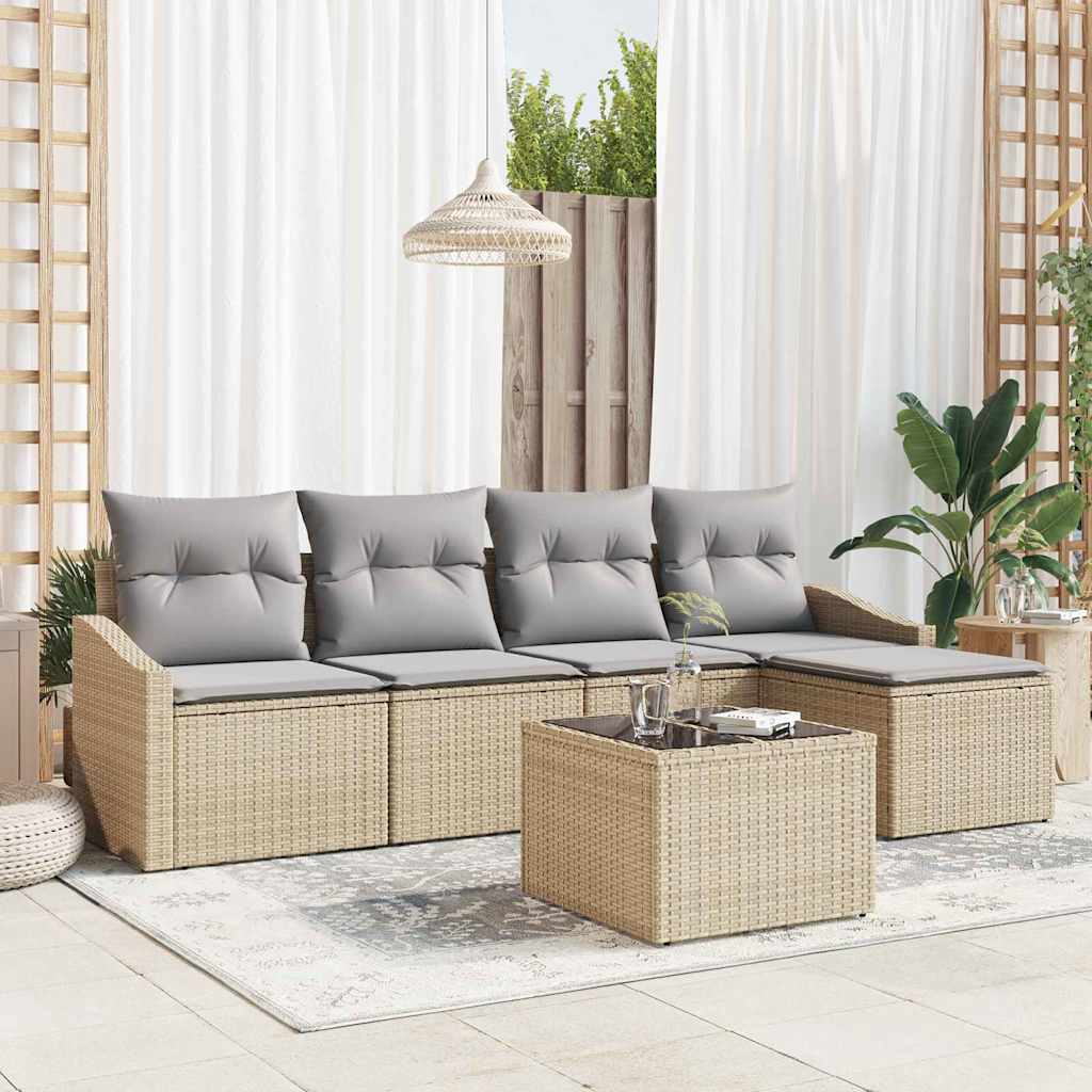 Sofa Set 6 stk. Beige [Synthetisch]: Poly Rattan