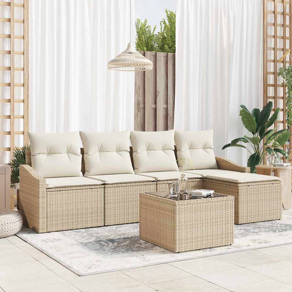 Sofa Set 6 stk. Beige [Synthetisch]: Poly Rattan