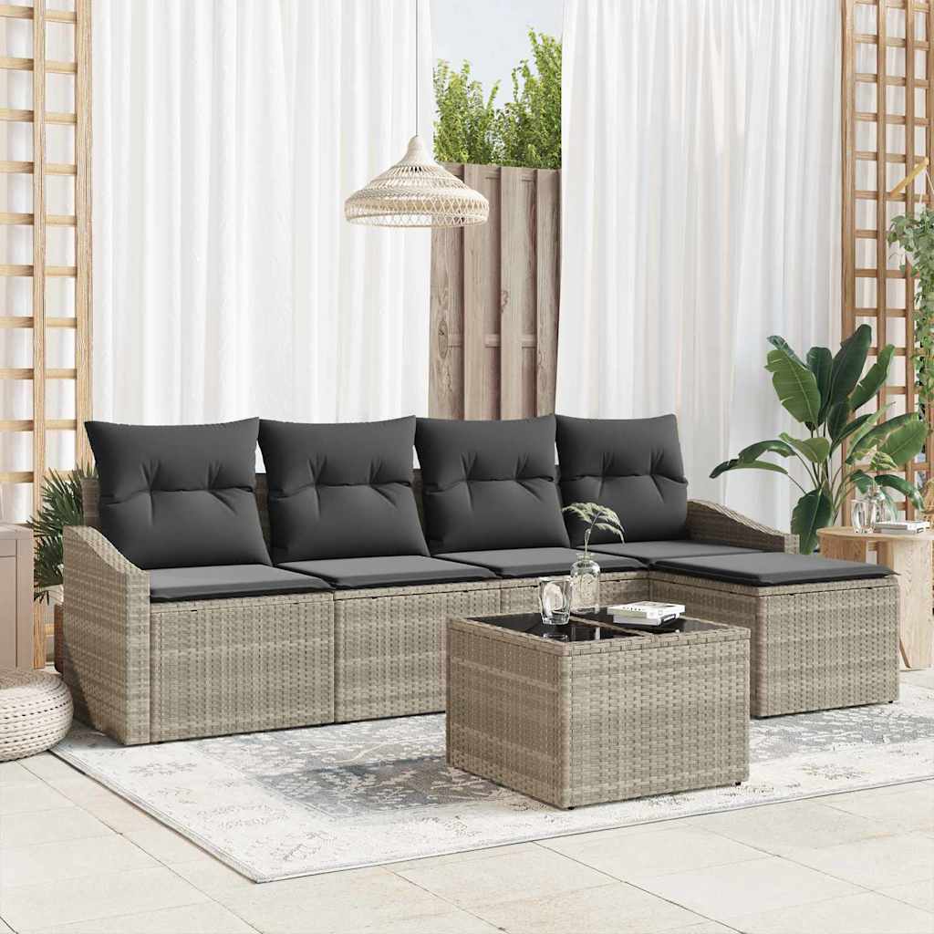 Sofa Set 6 stk. Hellgrau [Synthetisch]: Poly Rattan