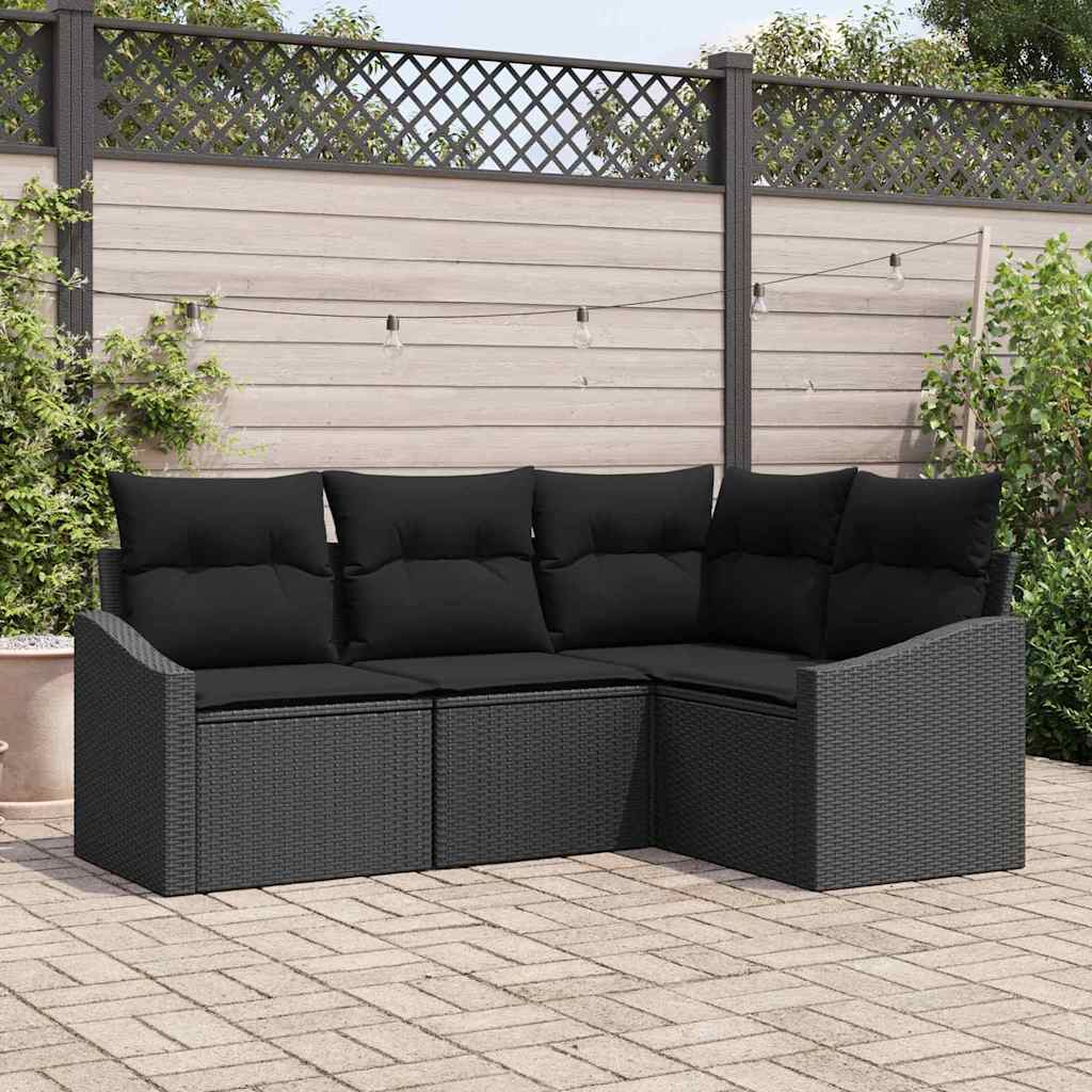 Sofa Set 4 stk. Schwarz [Synthetisch]: Poly Rattan