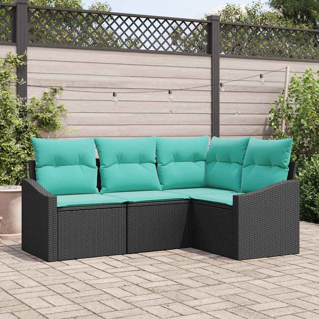 Sofa Set 4 stk. Schwarz [Synthetisch]: Poly Rattan