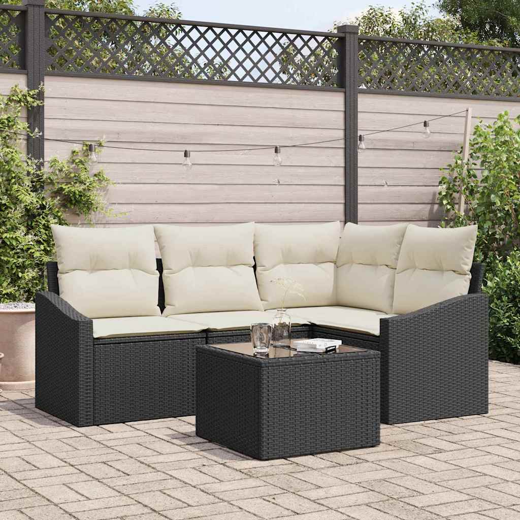 Sofa Set 5 stk. Schwarz [Synthetisch]: Poly Rattan