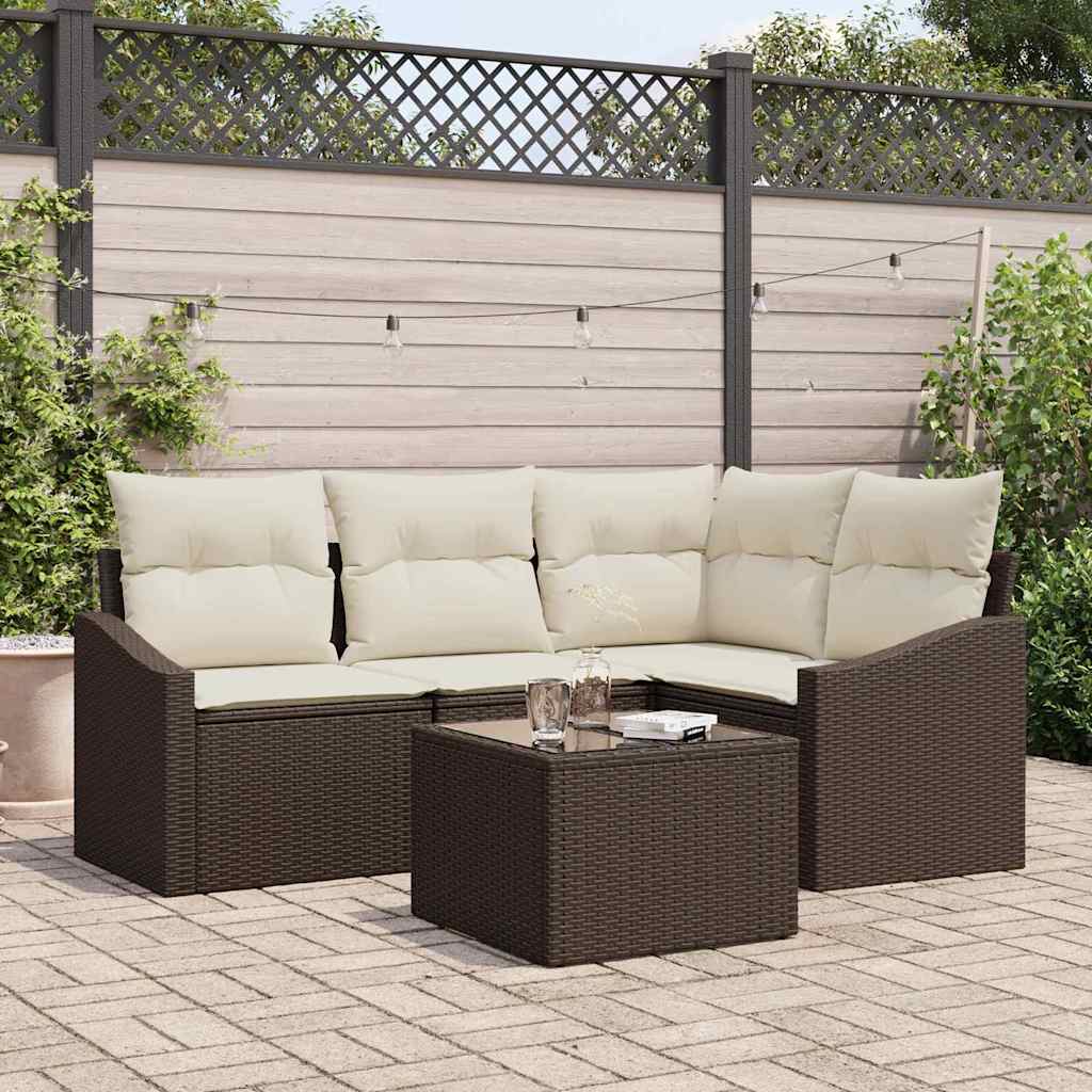 Sofa Set 5 stk. Braun [Synthetisch]: Poly Rattan