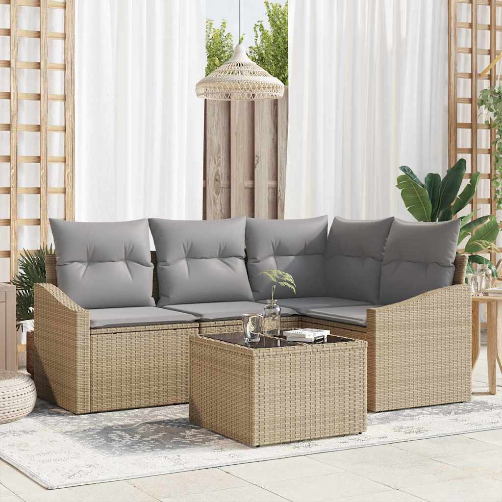 Sofa Set 5 stk. Beige [Synthetisch]: Poly Rattan