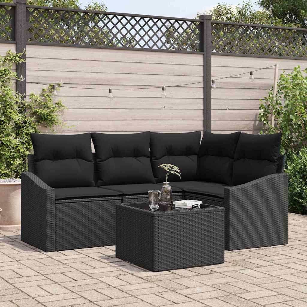 Sofa Set 5 stk. Schwarz [Synthetisch]: Poly Rattan
