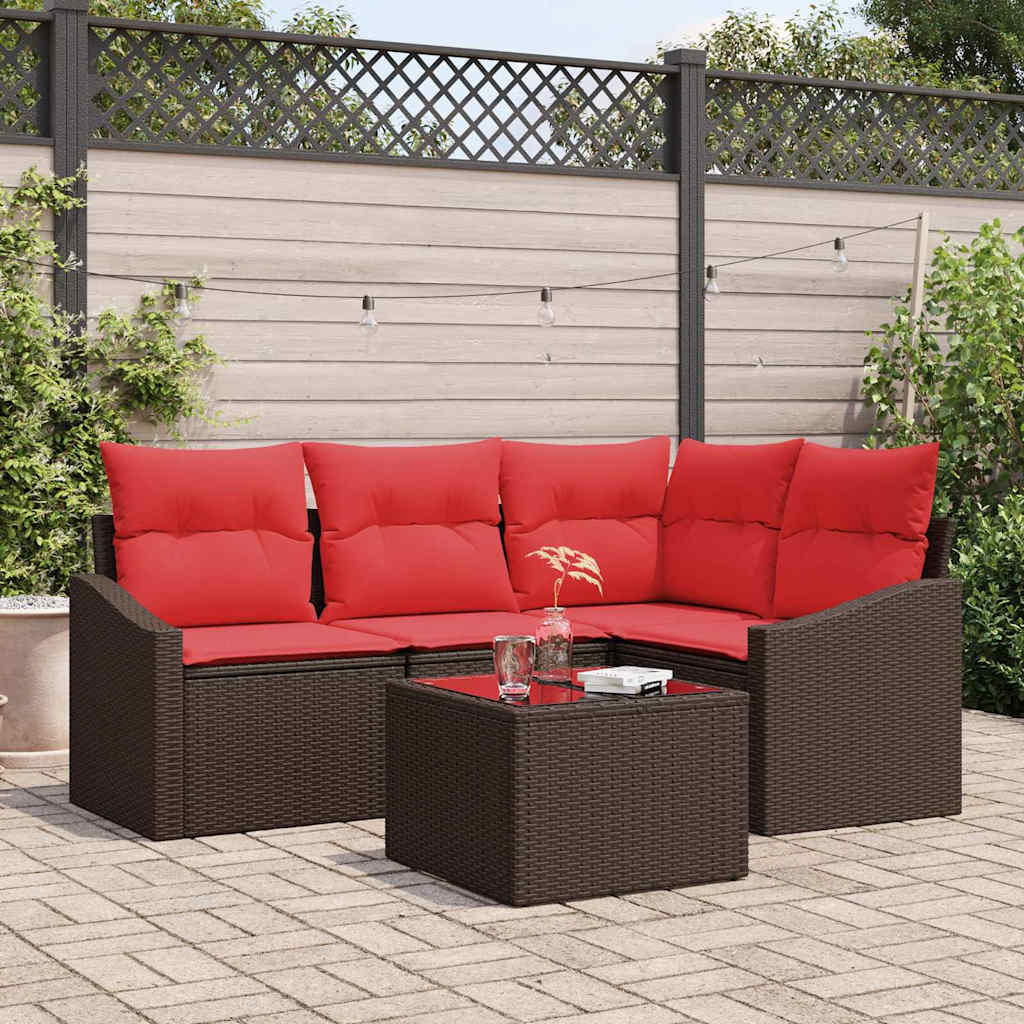 Sofa Set 5 stk. Braun [Synthetisch]: Poly Rattan