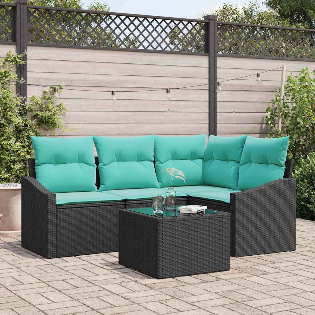 Sofa Set 5 stk. Schwarz [Synthetisch]: Poly Rattan