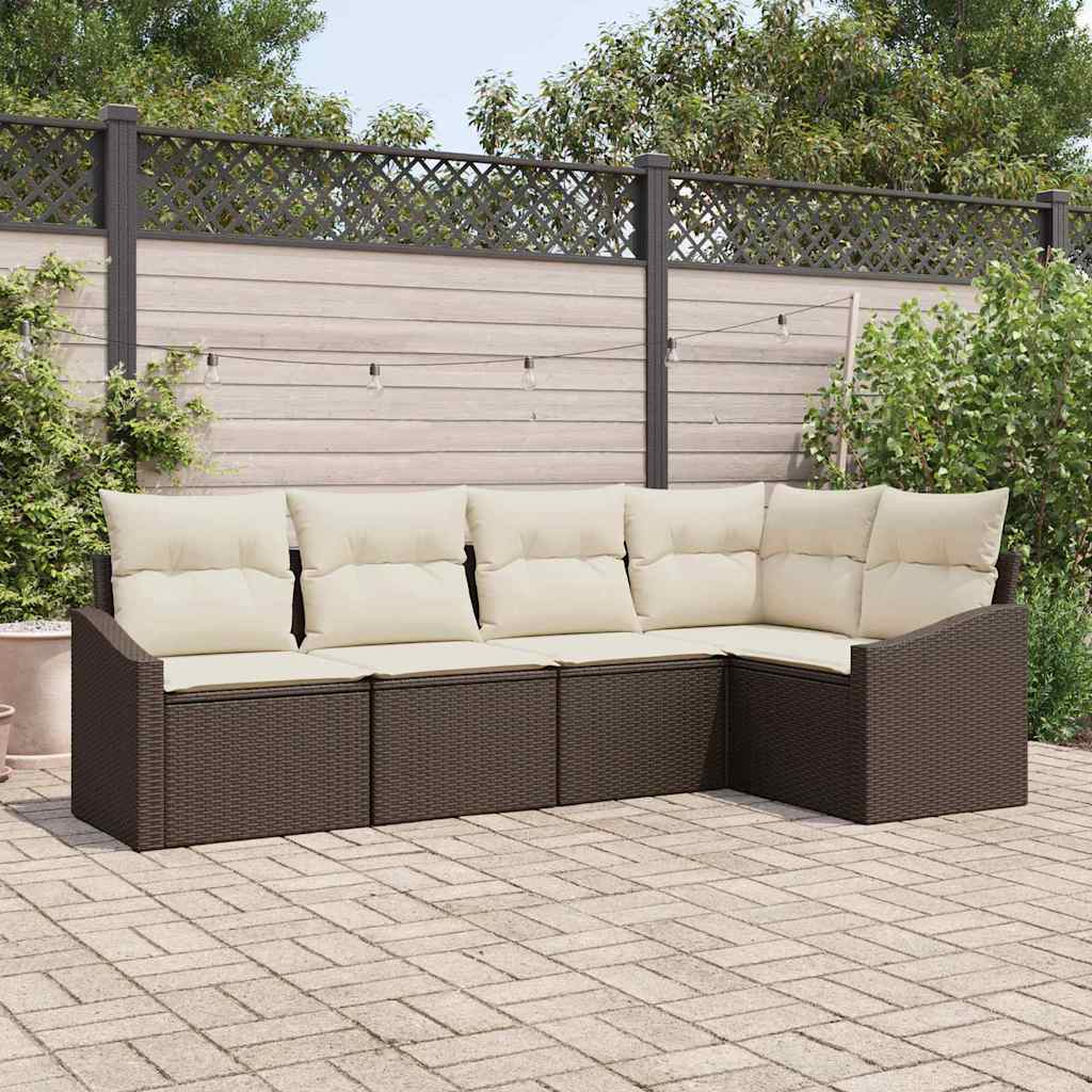 Sofa Set 5 stk. Braun [Synthetisch]: Poly Rattan