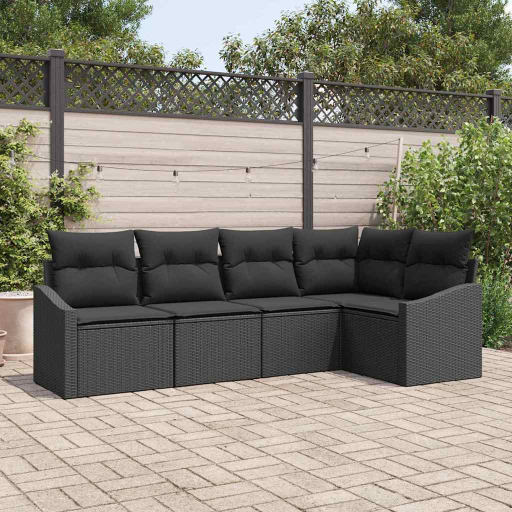 Sofa Set 5 stk. Schwarz [Synthetisch]: Poly Rattan