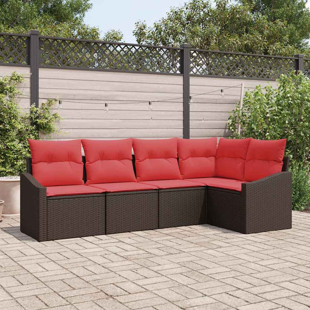Sofa Set 5 stk. Braun [Synthetisch]: Poly Rattan