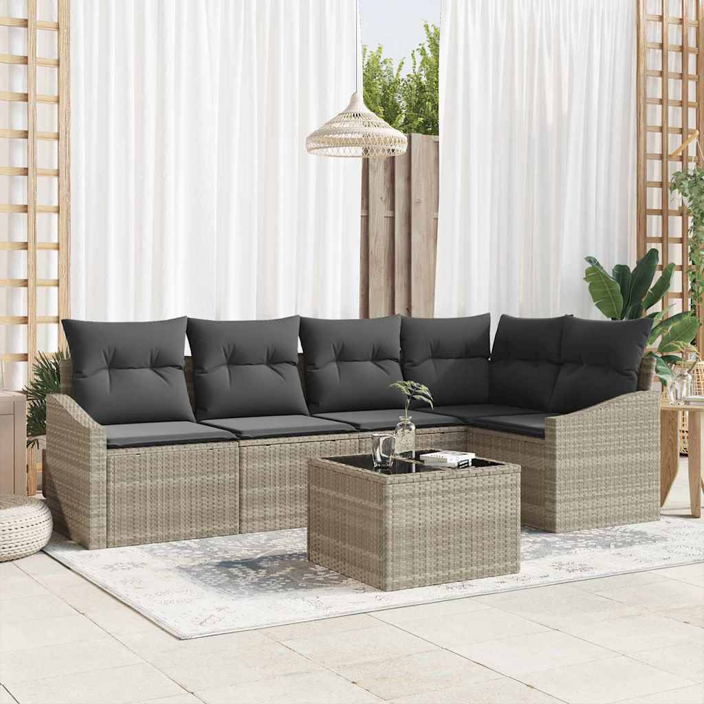 Sofa Set 6 stk. Hellgrau [Synthetisch]: Poly Rattan
