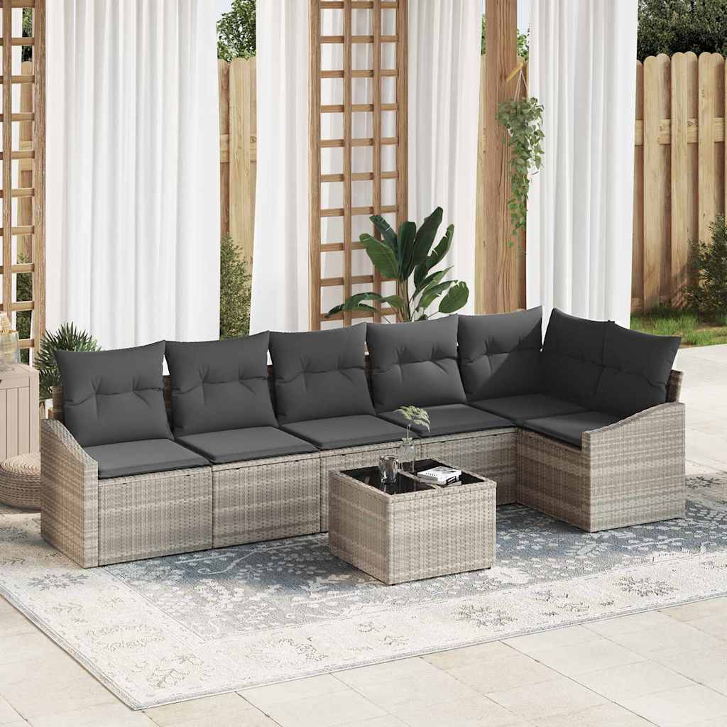 Sofa Set 7 stk. Hellgrau [Synthetisch]: Poly Rattan