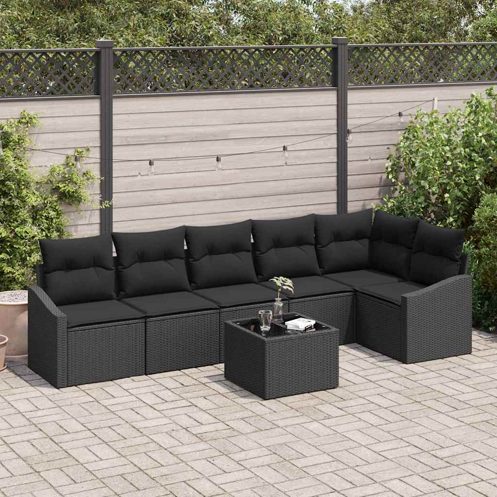 Sofa Set 7 stk. Schwarz [Synthetisch]: Poly Rattan