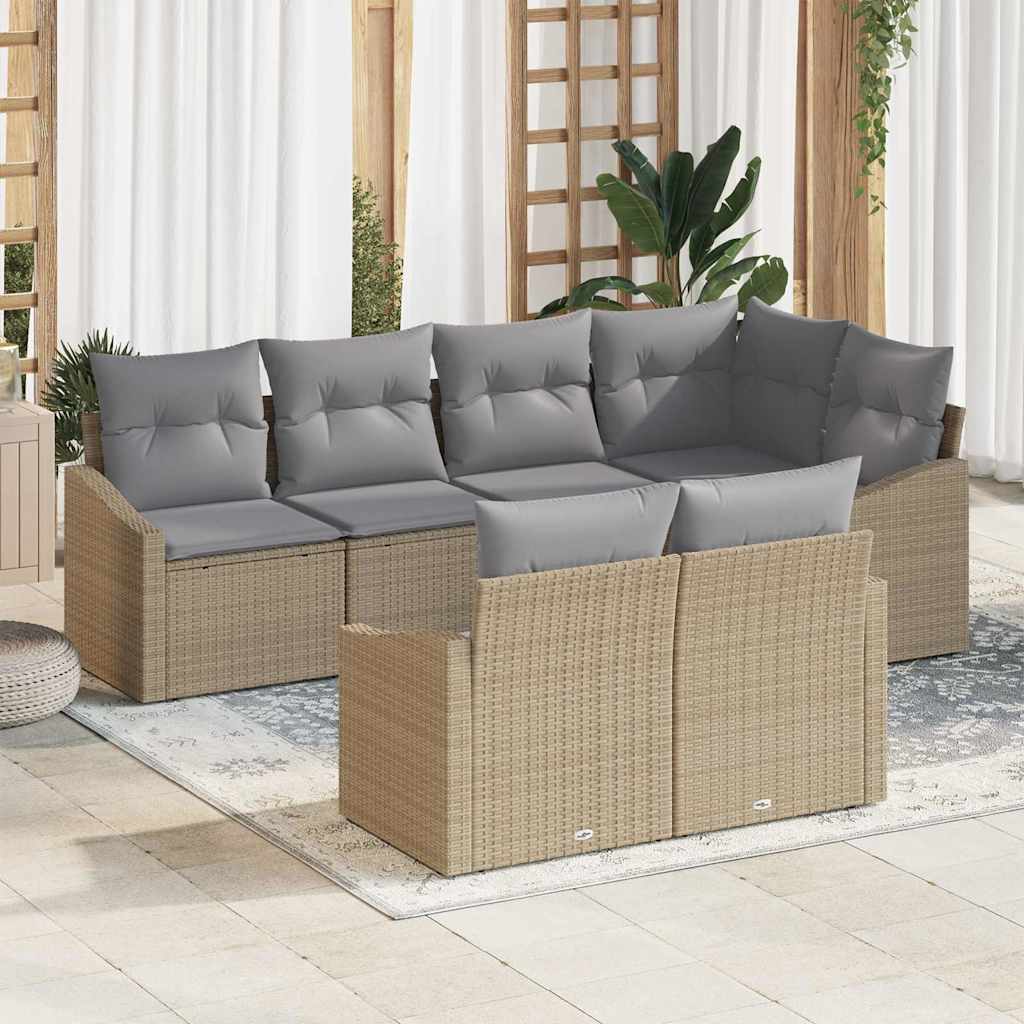 Sofa Set 7 stk. Beige [Synthetisch]: Poly Rattan