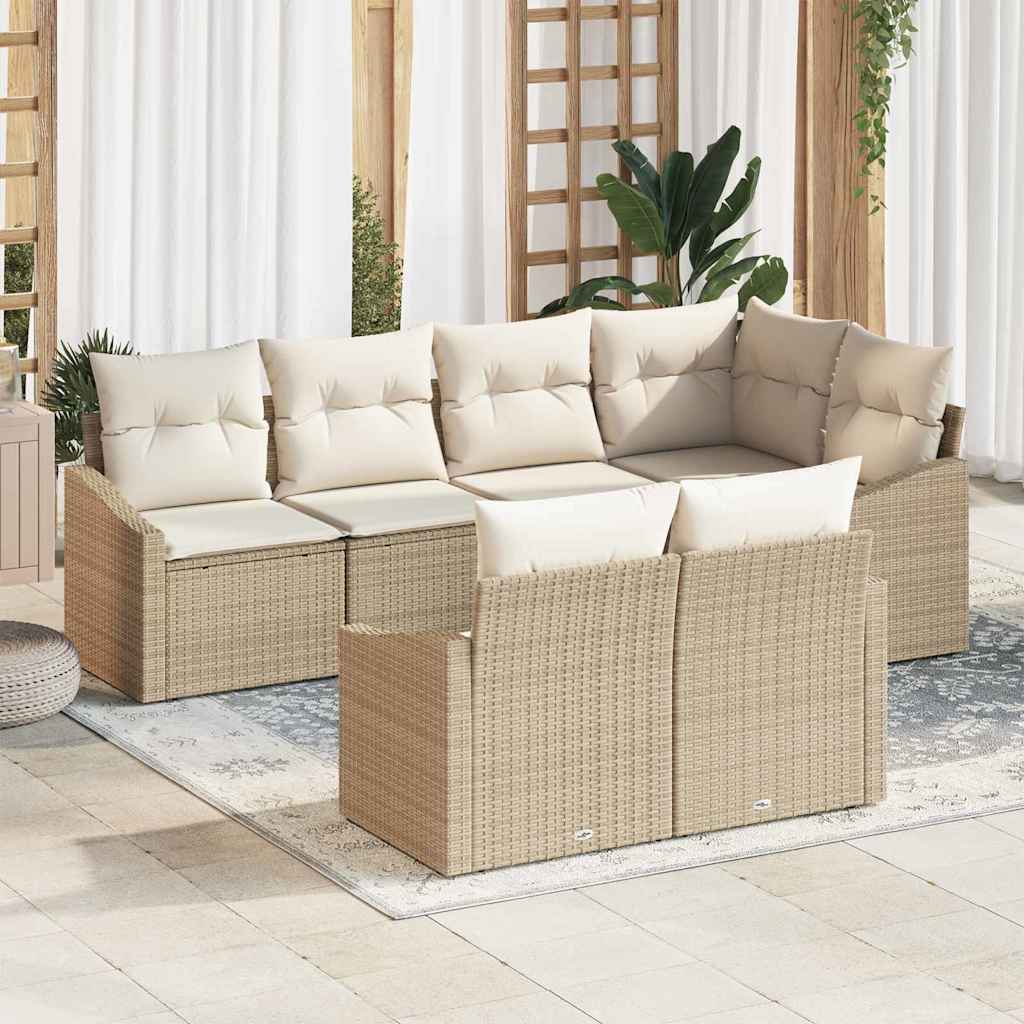 Sofa Set 7 stk. Beige [Synthetisch]: Poly Rattan