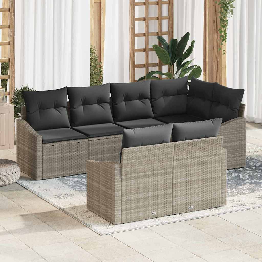 Sofa Set 7 stk. Hellgrau [Synthetisch]: Poly Rattan
