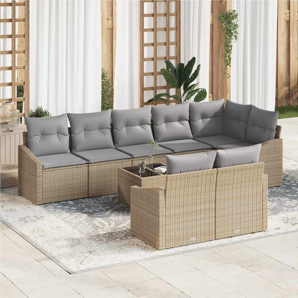 Sofa Set 9 stk. Beige [Synthetisch]: Poly Rattan