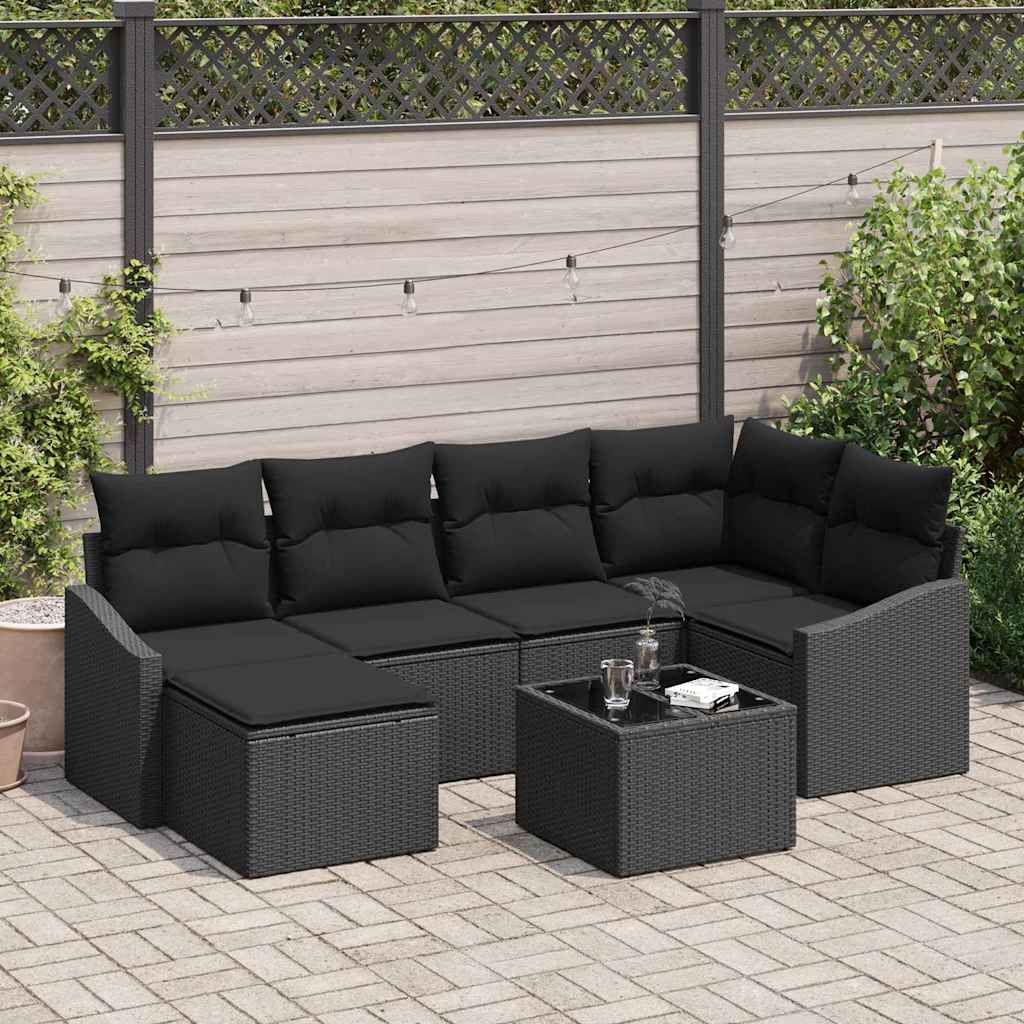 Sofa Set 7 stk. Schwarz [Synthetisch]: Poly Rattan