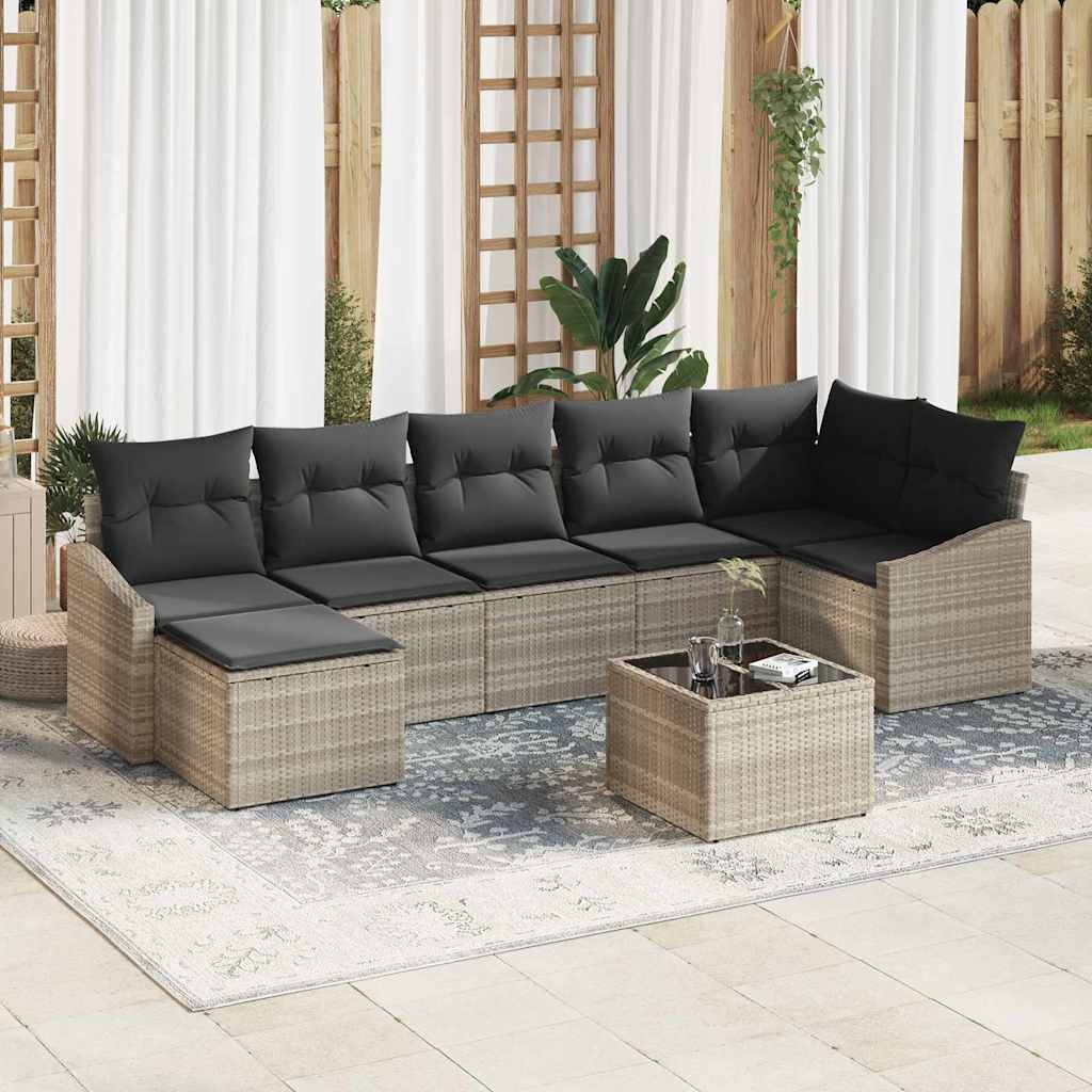 Sofa Set 8 stk. Hellgrau [Synthetisch]: Poly Rattan