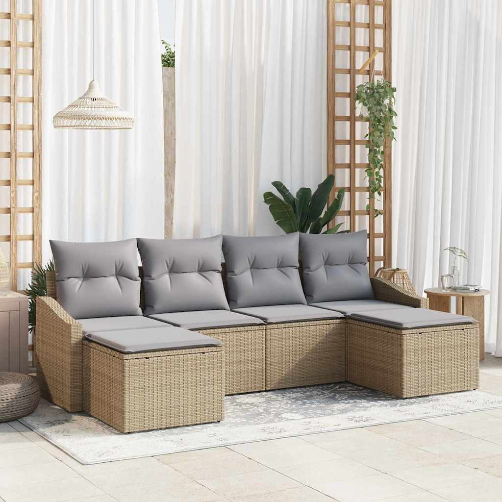 Sofa Set 6 stk. Beige [Synthetisch]: Poly Rattan