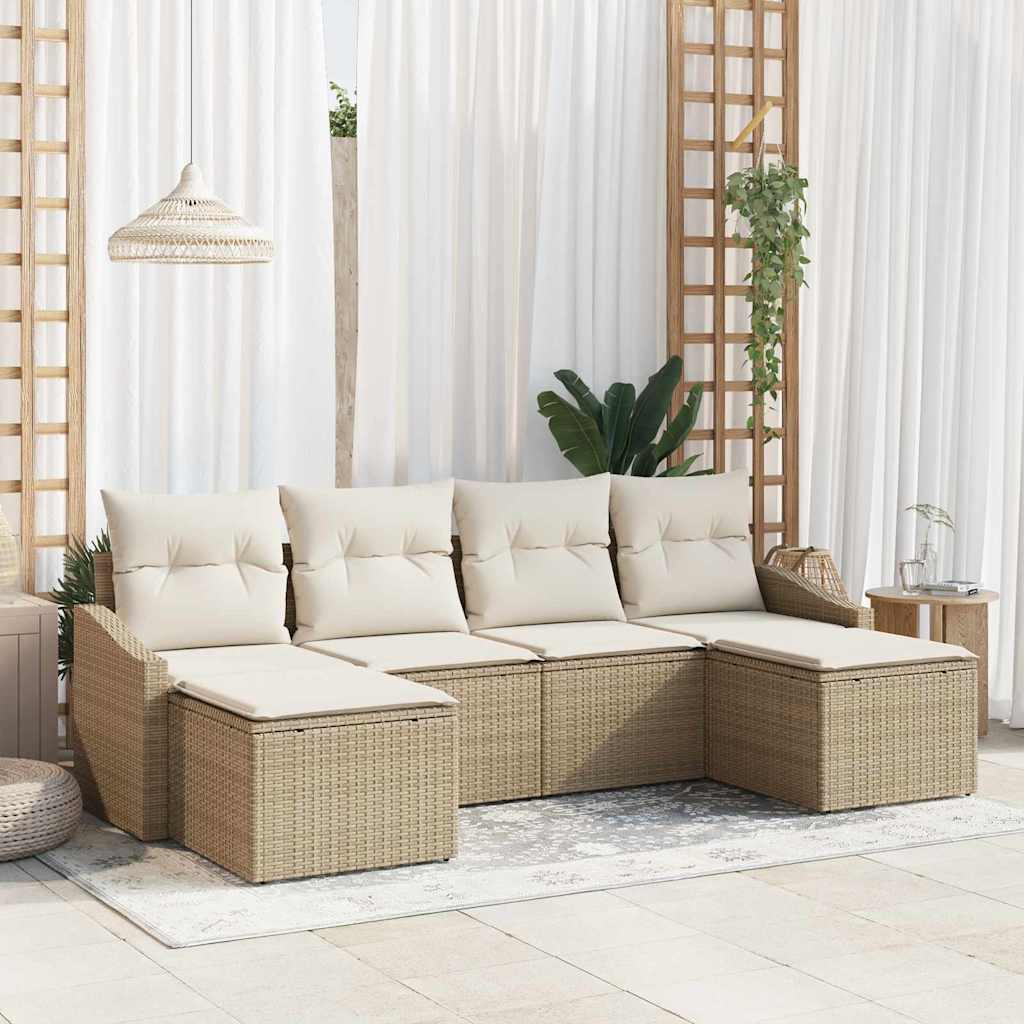 Sofa Set 6 stk. Beige [Synthetisch]: Poly Rattan
