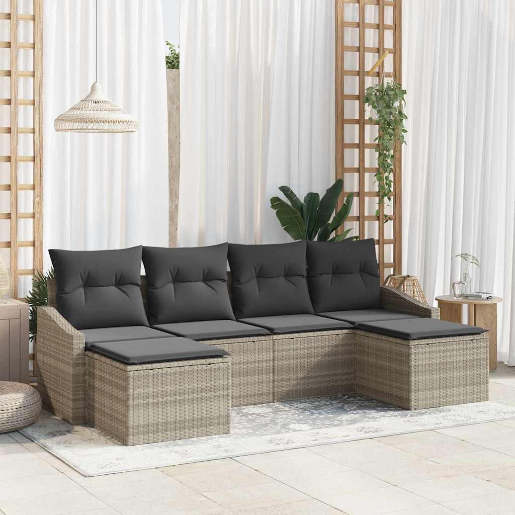 Sofa Set 6 stk. Hellgrau [Synthetisch]: Poly Rattan