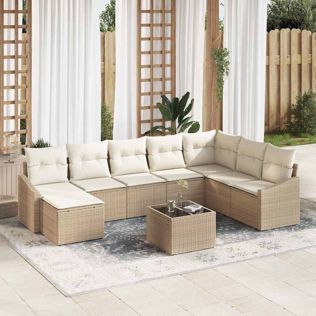 Sofa Set 9 stk. Beige [Synthetisch]: Poly Rattan