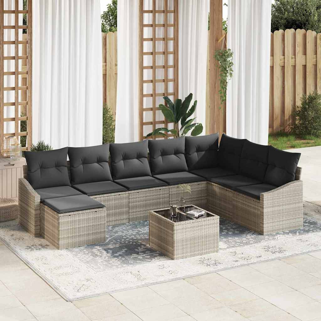 Sofa Set 9 stk. Hellgrau [Synthetisch]: Poly Rattan