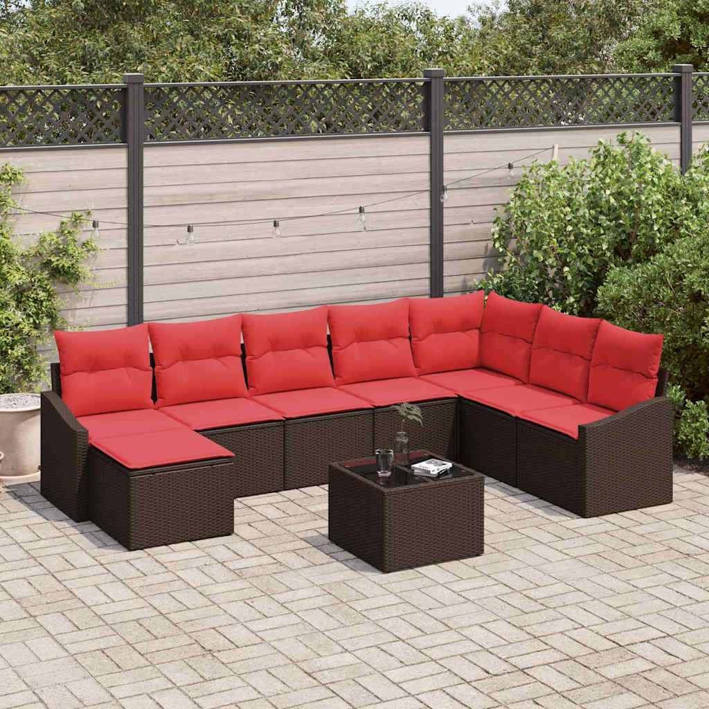 Sofa Set 9 stk. Braun [Synthetisch]: Poly Rattan