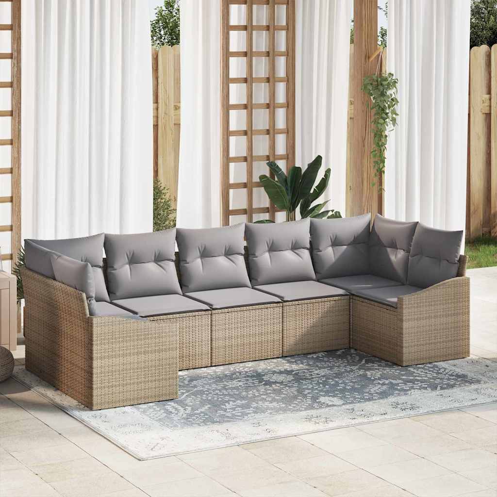 Sofa Set 7 stk. Beige [Synthetisch]: Poly Rattan
