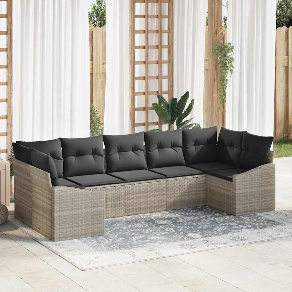 Sofa Set 7 stk. Hellgrau [Synthetisch]: Poly Rattan